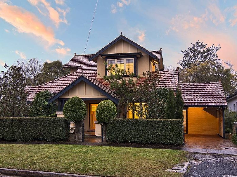 A Sydney house roofline and eave at dusk